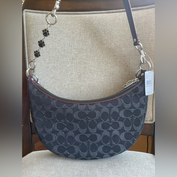 NWT！COACH ARIA SHOULDER BAG IN SIGNATURE DENIM（CP100）with chain gift receipt